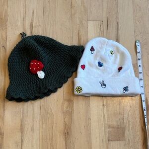 Mushroom Bucket Hat and Embroidered Beanie Set